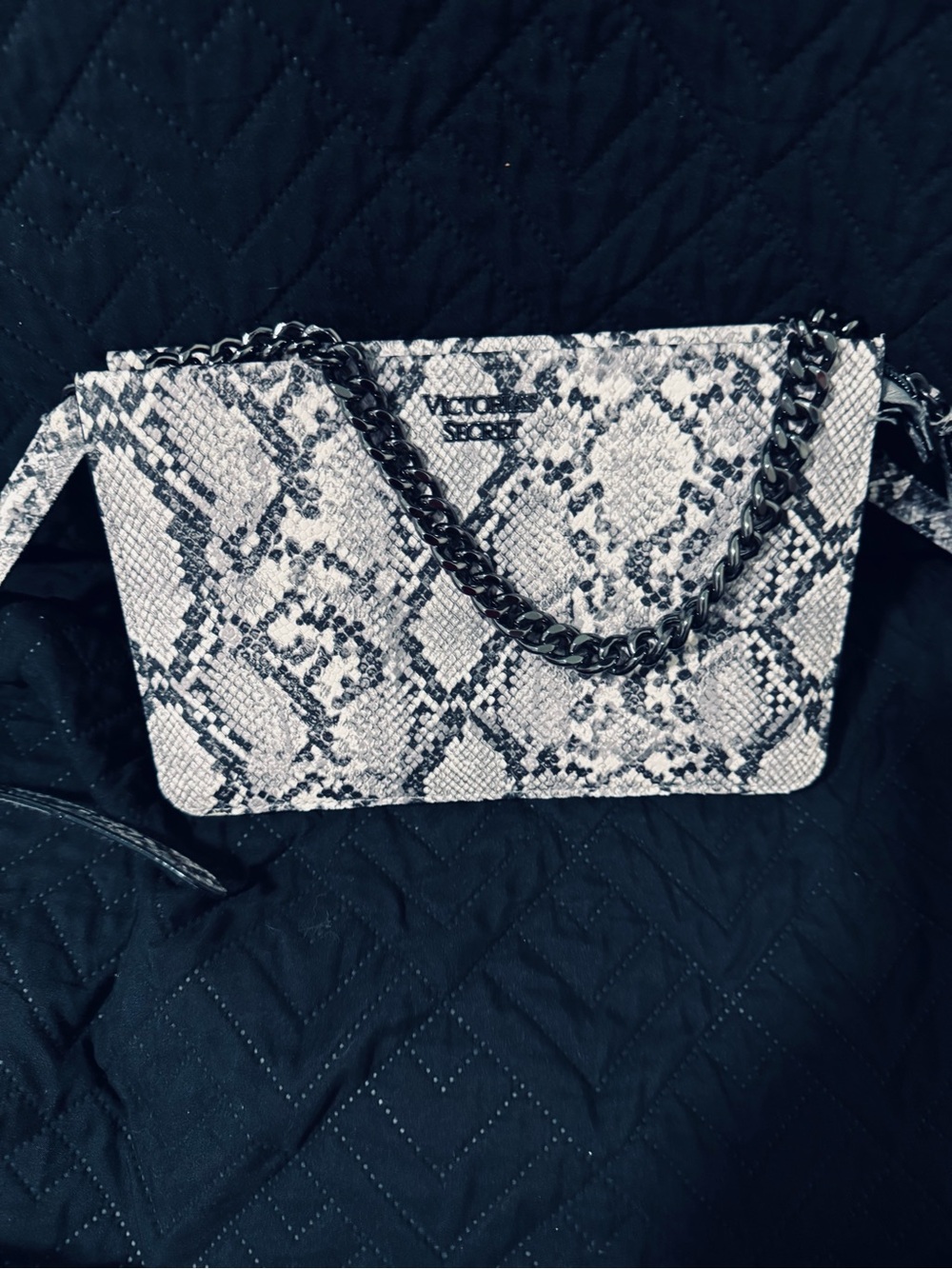 Victoria's Secret Black and White Snake-Print Crossbody Shoulder Bag